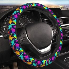 Rainbow Dog Cat Paw Print Cute Steering Wheel Cover for Women Men Girls Car Accessories Decor Anti-Slip Neoprene Auto Steering Wheel Covers Protector Universal 15 Inch
