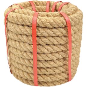 Natural Hemp Rope (1 in X 50 Ft) Twisted Manila Rope Thick Jute Rope for Crafts, Porch Swing Rope, Hemp Rope for Decor, Railing, Docks, Landscaping