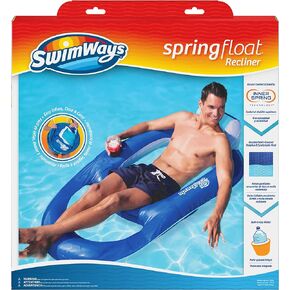 SwimWays Spring Float Recliner 6060700 Water Buoyant Summertime Relaxation Comfort Lounge Seat with Cup Holder for Pool Lake Beach Pond River Island, Aqua Blue
