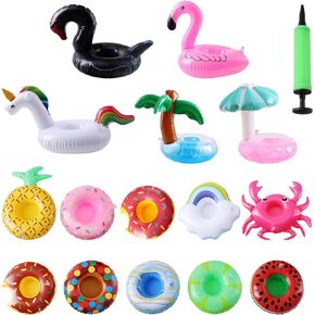 Inflatable Drink Floats, Blovec 15 Pack Inflatable Drink Holders Cup Coasters Swimming Drink Holder with Air Pump for Summer Pool Party