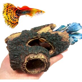 Resin Aquarium Decorations Cave Betta Fish Tank Accessories Cave Decor for Betta Shrimp Cichlid Hiding Breeding Small Fish Bowl Hide Decoration Hideout Hollow Tree Trunk (Big(8.3inch))