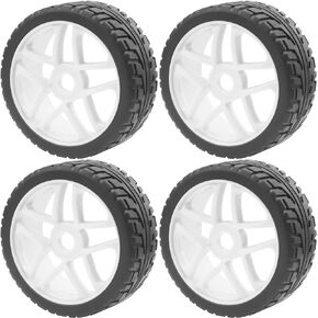 ShareGoo OD 4.09" Rubber 1/8 RC Buggy Tires and 17mm Hex Wheels Rim Compatible with Arrma Typhon Kyosho Losi VRX Redcat HSP HPI 1/8 Scale RC Off Road Buggy (White)