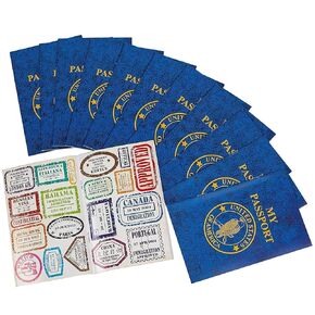Kicko Passport Sticker Book for Boys and Girls 6in - 12 Pack Pad of Famous Places Motivational Treats, Party Favors, Game Prizes, Wall Decals, Scrapbooks, Collections, School Supplies, Arts and Crafts