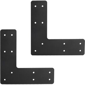 L Right Angle Bracket 4pcs,10x10 Inch Mending Plate Flat Straight Steel L Shape Bracket,Black Powder Coated Post to Beam Connectors for Repair Wooden House,Furniture,Pergola,Truss framing