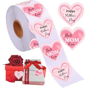 Happy Mother's Day Stickers 2 inch Pink Heart Shaped Best Mom Ever Gift Tags Mothers Day Presents Labels for Envelope Seals,Card,Boxes,Flower,Party Favor Decoration 500pcs