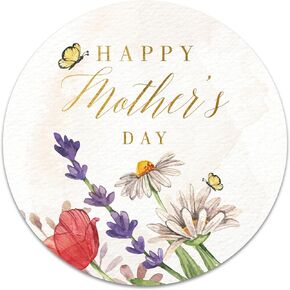 Mothers Day Stickers 135-Pack | 1.4 inch | Gold Foil | Happy Mothers Day Stickers for Mothers Day Card | Wild Flower Spring Happy Mothers Day Labels | Mom Stickers for Happy Mothers Day Decorations