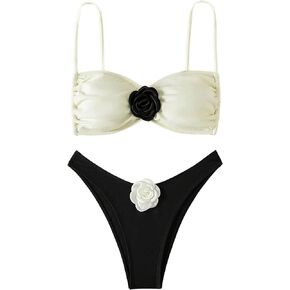 Floerns Women's Floral Appliques Colorblock Bikini Sets Cheeky Bathing Suits