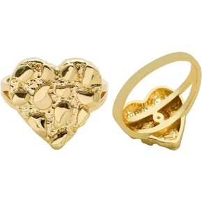 14k Gold Plated Brass Rough Textured Cookie Heart Shape Nugget Rings For Women/Men