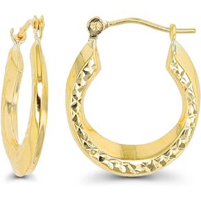 14K Yellow Gold Twisted Hoop Earrings with Hinged Clasp | Various Sizes: 2x16mm- 3x22mm | Earrings For Sensitive Ears | Yellow Gold Hoops | Solid Gold Earrings For Women and Girls