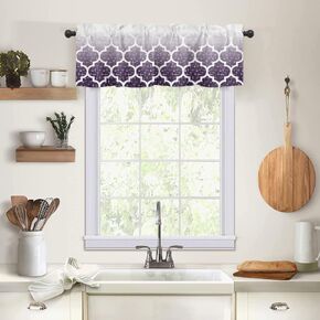 Tie Up Valance Curtains Rod Pocket 54 x 18In, Moroccan Ombre Short Curtain for Kitchen Cafe Bedroom Living Room Window, Thermal Insulated Decor Valances for Windows, Geometric Pattern Gradient Blue