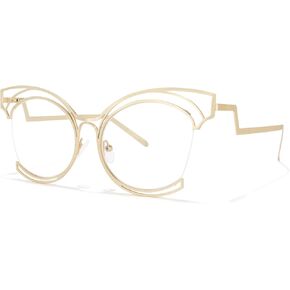 Vooglam Oversize Cat Eye Non Prescription Glasses with HD Clear Lens for Women in Black Metal Frame Maggie GM0340 in Kuwait