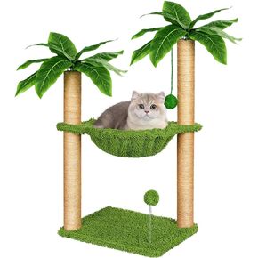 Cat Tree with Hammock and Premium Sisal Scratching Post,Activity Dangling Ball and Spring Ball for Indoor Kittens/Cats
