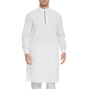 YAOHUOLE Thobe for Men Islam Long Sleeve Mens Kaftan Thobe Button down Arabian Thobe for Men