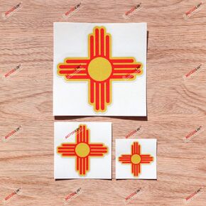 New Mexico State Flag NM Ancient Zia Sun Vinyl Decal Sticker - 3 Pack Reflective, 2 Inches, 3 Inches, 5 Inches - for Car Boat Laptop Cup Phone