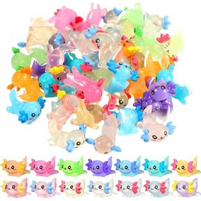 49 Pcs 14 Colors Mini Axolotl Figures Color and Luminous Mini Resin Axolotl Glow in The Dark Tiny Axolotl Charm Axolotl Craft Miniature Axolotl Ornament for DIY Garden Dollhouse Decoration