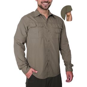 Ozette Mens Hiking Button Down Shirt, Lightweight Outdoor Quick Dry Shirts with Convertible Sleeves