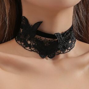 Black Lace Sexy Choker Necklace Set Gothic Butterfly Lace Pattern Tassel Collar Neck Chain Lolita Bridal Wedding Jewelry for Women Girls