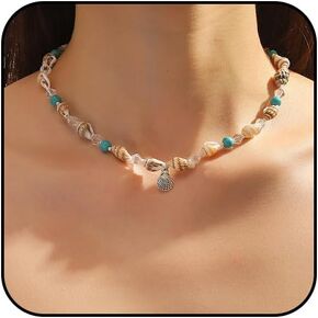Seashell Necklace for Women Adjustable Summer Beach Necklace Boho Shell Turquoise Necklace Summer Vacation Beach Surfing Necklace for Girls