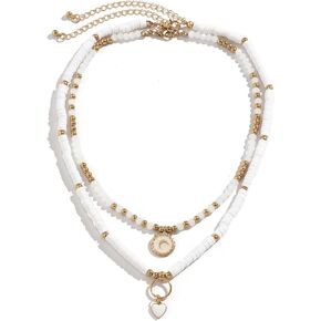 بوكا شل قلادة للرجال صدف المختنق قلادة للنساء الطبقات الملونة مطرز قلادة شل نجم البحر قلادة قلادة الصيف الشاطئ سيرفر القلائد هدايا للنساء الرجال in Kuwait