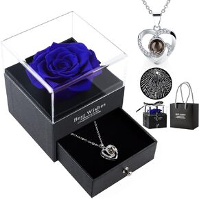 Birthday Gifts for Women Preserved Rose Gifts for Girlfriend Preserved Real Rose with 100 Languages I Love You Necklace for Mom,Anniversary Romantic Gifts for Wife