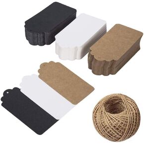 Kraft Gift Paper Tags with 99 ft Natural Jute Twine, 150 Pieces 3 Colors Rectangle Black White Brown Editable Blank Gift Labels for Christmas Gift Bags Party Supplies in Kuwait