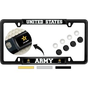 [Officially Licensed Product] - United States Army Domed Custom-Made Personalized Narrow (Thin) Top 4 Hole Metal Car License Plate Frame with Free caps - Black (Quantity: 1 Frame)