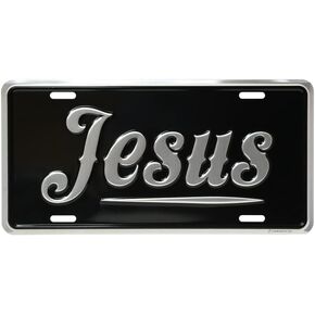 Inspirational Deluxe License Plate - Jesus/Silver | Universal Car License Plate-Auto Tag | Rust-Proof, Weather-Proof | Durable, Heavy Gauge Embossed Aluminum | Enamel Finish | Made in The USA