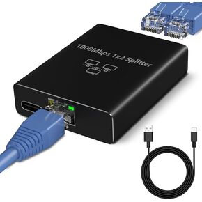 1 to 2 Port RJ45 Network Ethernet Splitter,lezaface Gigabit High Speed 1 Male to 2 Female LAN Ethernet Splitter Adapter with USB Power Cord for Cat5/5e/6/7/8,Support Two Devices Working Simultaneously