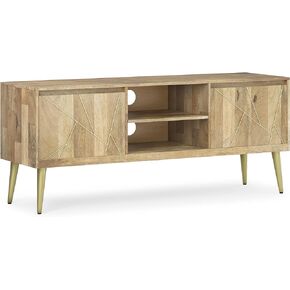 SIMPLIHOME Hunter SOLID MANGO WOOD 60 Inch Wide Industrial TV Media Stand in Umber Brown Stain, For TVs up to 65 Inch, For the Living Room and Entertainment Center