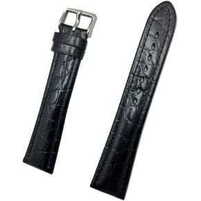 22mm Extra Long, Black Genuine Leather Watchband | Round Alligator Crocodile Grained, Medium Padded Replacement Watchstrap that brings New Life to Any Watch (Mens Extra Long Length)