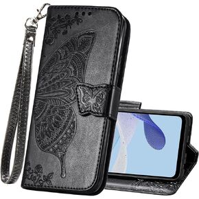Wallet Case for Moto G 5G 2024,PU Leather Wallet Flip Protective Phone Case Wrist Strap Card Slots Holder Pocket Emboss Butterfly Flower Stand Case for Motorola Moto G 5G 2024 Purple