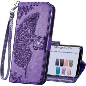 for Samsung Galaxy A37 5G Phone Case Wallet,Women Man Flip Folio Cover Credit Card Holders Butterfly Flower Embossed PU Leather Wrist Strap Kickstand Case for Samsung Galaxy A37 Purple in Kuwait