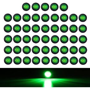 TMH 50 Pcs 3/4 Inch Round Blue LED Side Marker Indicator Lights with Grommet for Truck Lorry Trailer Pickup Van 12V DC Flush Mount 3led