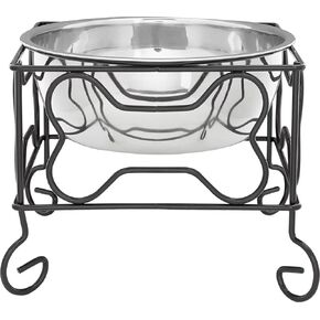 YML Elevated Stainless Steel Dog & Cat Bowl with Black Wrought Iron Stand, 5-Inch (2.5 Cups)