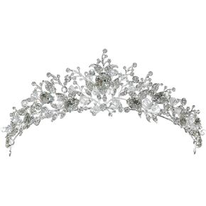 SAMKY Silver Wild Flower Crystal Beads Tiara Crown T1302