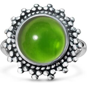 Round Genuine Crystal Gemstone Ring for Women,S925 Sterling Silver Retro Natural Sunflower Stone Sun Ring Jewelry Gift for Her