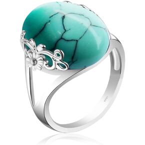 S925 Sterling Silver Flower Lace Gemstone Ring for Women Girls