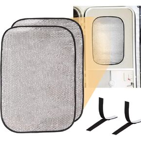 2 Pack RV Door Window Sunshield Cover- 24" x 16" Double-Sided Travel Trailer UV Sun Heat Protection with Hook-and-Loop Fastener, Reflective Blockout Skylight Sunshade for Regulating Temperature