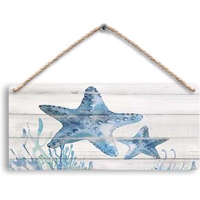 Ocean Seahorse Hanging Wooden Signs 12x6, Vintage Summer Seahorse Decor for Ocean House Beach House Home Bathroom, Seahorse Wall Decor, Coastal Seahorse Home Decor Gifts for Women Men