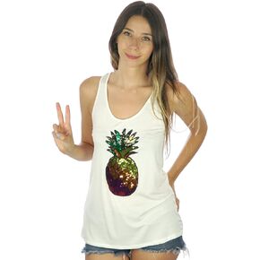 Shiny Sequin Colorful Pineapple Summer Tropical Women's Tank Top