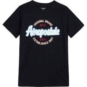 تي شيرت للأولاد من AEROPOSTALE - قميص قطني للأطفال بأكمام قصيرة - تي شيرت كلاسيكي برسومات بياقة دائرية للأولاد (4-16)
