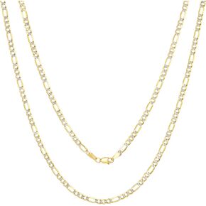 Nuragold 10k الذهب الأصفر الصلبة 4mm فيجارو سلسلة ربط الماس قطع تمهيد اثنين من لهجة قلادة قلادة، مجوهرات رجالي 16 "18" 20 "22" 24 "26" 28 "30"