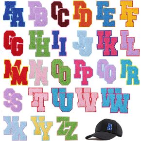 52PCS Iron on Letter Patches A-Z Chenille Patches Embroidered Alphabet Applique Sew on Letter Patches with Ironed Adhesive Letter Punctuation Accent for Decorate Repair Hats Shirts Jeans Bags