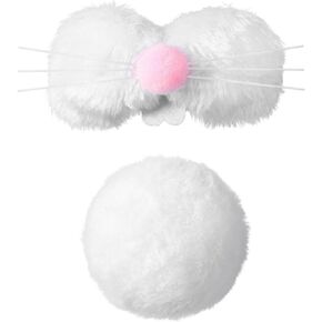 Plush Bunny Nose Tail Set for Easter Halloween Adult Kids Rabbit Costume Accessories Animal Cosplay Dress up White
