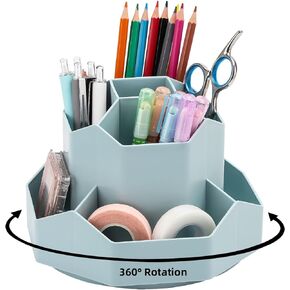 Tecbeauty 9 Slots 360 Degree Rotating Desk Organizer, Pencil Pen Holder for Desk, Desktop Storage Pen Stationery Supplies Organizer for Home, Office, School (Blue)