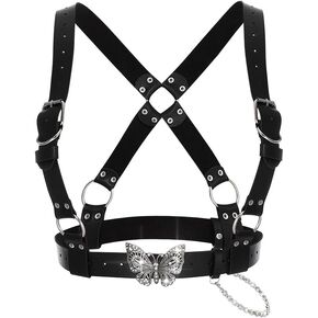 BODIY Women Goth Leather Harness Plus Size Waist Harness Belt Fashion Buckle Waist Belts Black Rave Body Harness