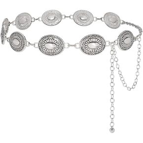 WERFORU Women Western Concho Metal Chain Belt Cowgirl Boho Waist Belt for Dress Jeans
