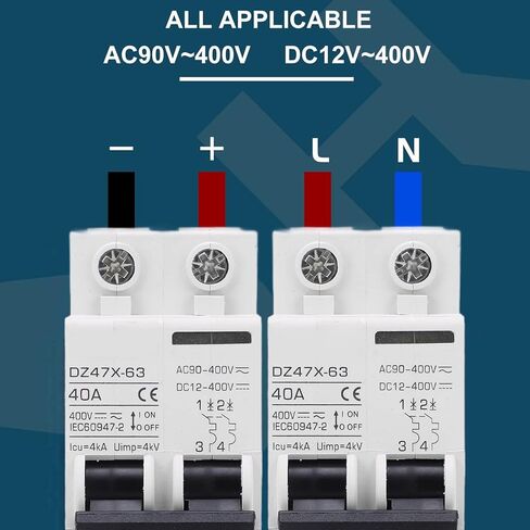 قاطع دائرة مصغر، DC 12‑400V AC 90‑400V 40A واقي التسرب الكهربائي 2P قطع التبديل لنظام الطاقة الشمسية الكهروضوئية (DZ47X 63) in Kuwait