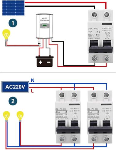 قاطع دائرة مصغر، DC 12‑400V AC 90‑400V 40A واقي التسرب الكهربائي 2P قطع التبديل لنظام الطاقة الشمسية الكهروضوئية (DZ47X 63) in Kuwait