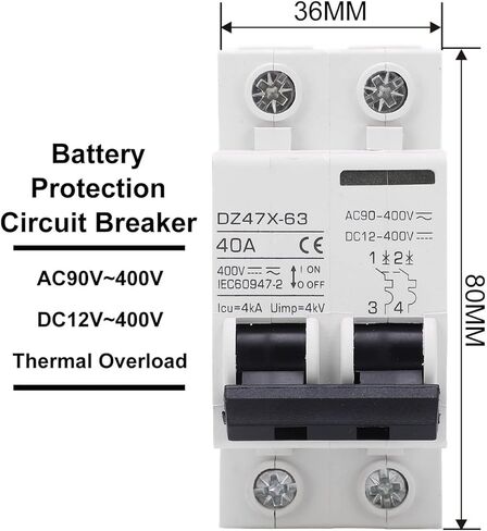 قاطع دائرة مصغر، DC 12‑400V AC 90‑400V 40A واقي التسرب الكهربائي 2P قطع التبديل لنظام الطاقة الشمسية الكهروضوئية (DZ47X 63) in Kuwait